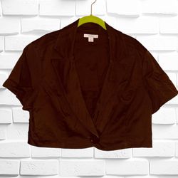 Dressbarn Women’s XL Cropped Tuxedo Bolero Jacket  Dark Brown  Cap Sleeves