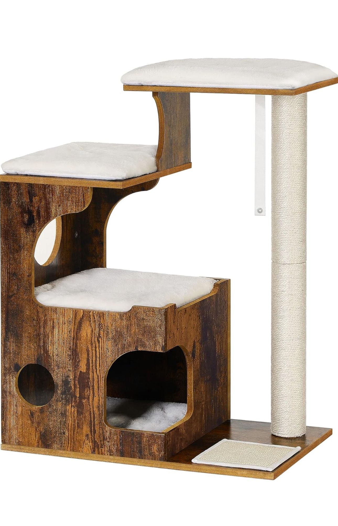 Wooden Cat Tree with Washable Pads & Scratching Post