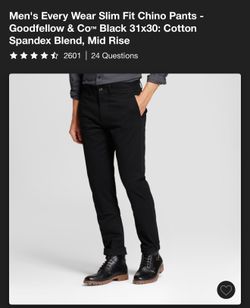 Men's Every Wear Slim Fit Chino Pants - Goodfellow & Coâ„¢ Black 31x30: Cotton Spandex Blend, Mid Rise