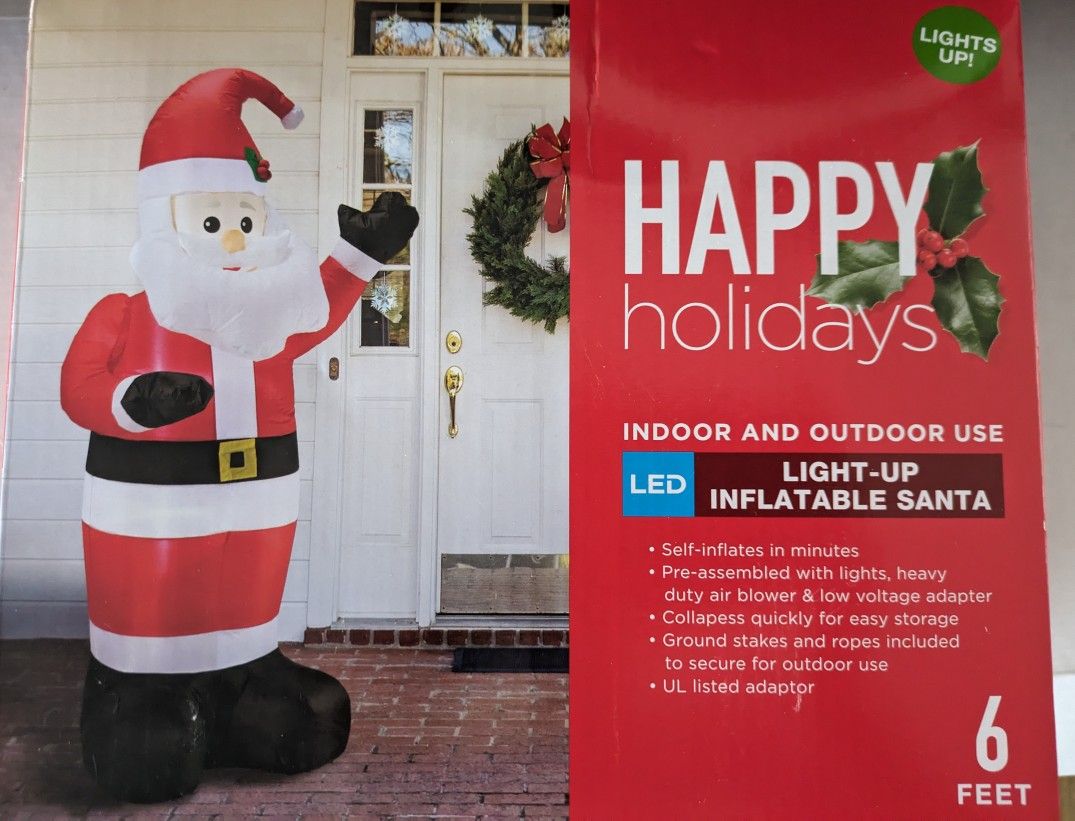 INFLATABLE BLOW UP 6' SANTA CHRISTMAS DECORATION