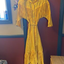 Vintage Varda Garfinkle Western Fringe Yellow Dress, Size Medium 
