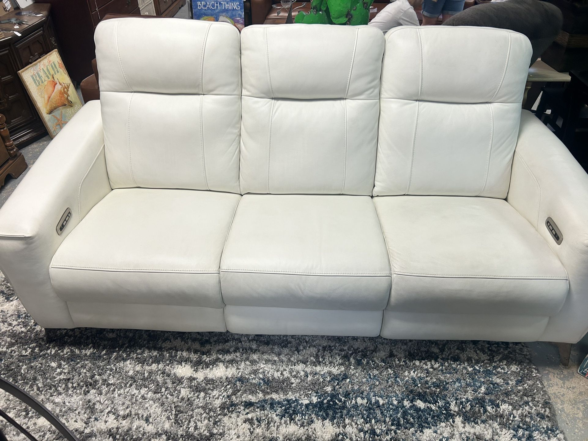 Like New Leather Electric Dual Reclining Couch With Electric Headrests And Dual USB 