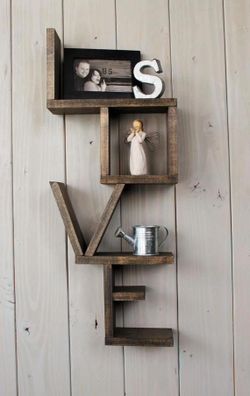 Rustic wooden LOVE shelf custom made on order