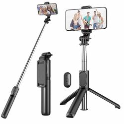Stick Tripod with Detachable Wireless Remote, 4 in 1 Extendable Portable Selfie Stick & Phone Tripod Stand Compatible with Gopro, iPhone/Samsung/Huawe