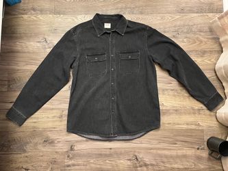 Old Navy Workwear Shirt Jacket Shacket Mens L Washed Black Snap Front NEW