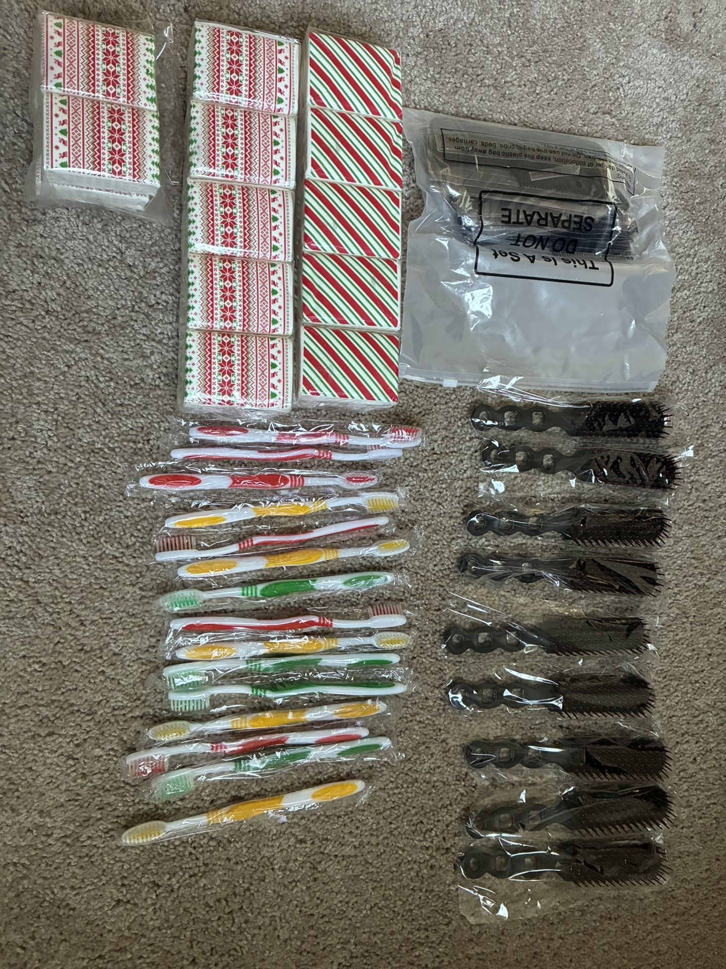 Cute hairbrushes, combs, tissues, toothbrushes