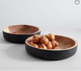 Pottery Barn - (1) Hand Carved Wooden Tray – Black & Natural