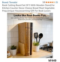 Book Cutting Board Set of 3 with Wooden Stand.(M'449)