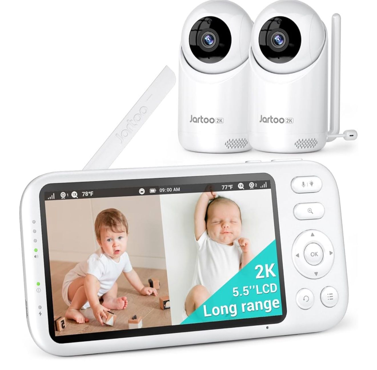 2K Video Baby Monitor with 2 Cameras and Audio