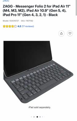 ZAGG - Messenger Folio 2 for iPad Air 11" (M4, M3, M2), iPad Air 10.9" (Gen 5, 4), iPad Pro 11" (Gen 4, 3, 2, 1) - Black