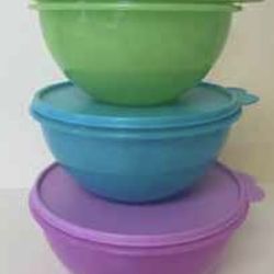 Tupperware Wonderlier Bowls Set of 3 Prep Mix Store Purple Teal Green New