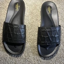 Valentino Embossed Black Slides Size 11