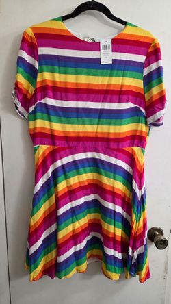 Rainbow Striped Short Sleeve Dress Size Large