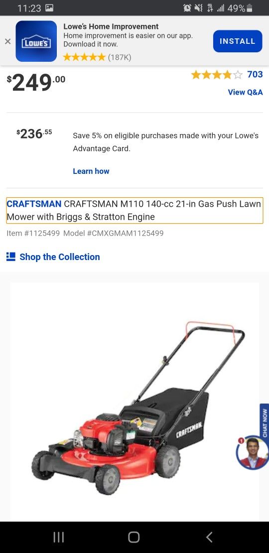 CRAFTSMAN M110 140 cc 21 in Gas Push Lawn Mower with Briggs