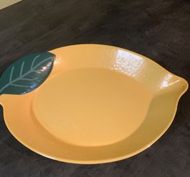 Yellow Lemon Figural Serving Platter with Green Leaf