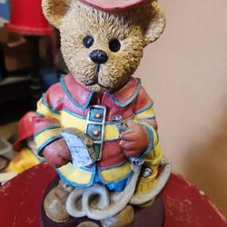 Adorable Teddy bear fireman statue