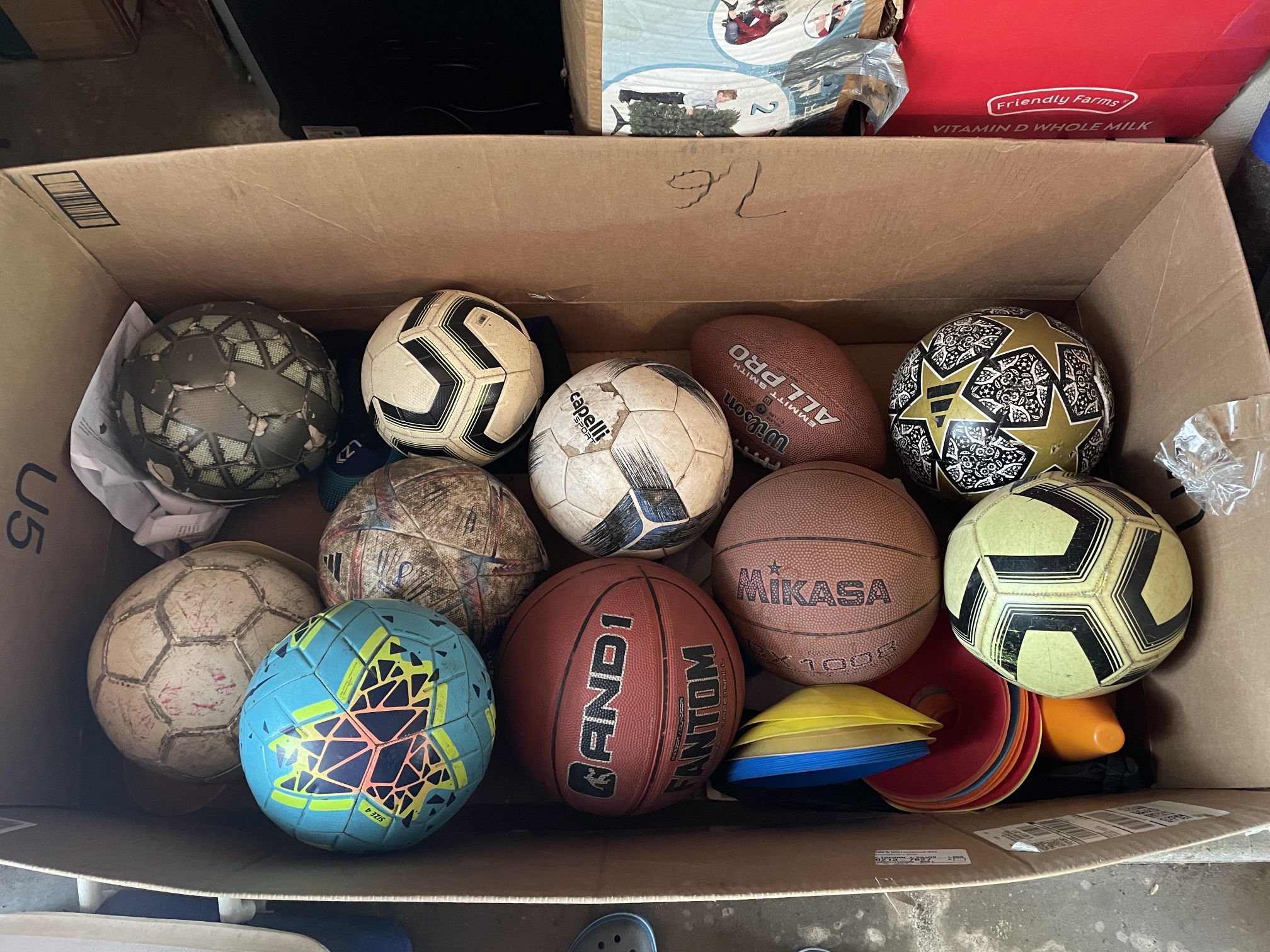 soccer ball, football, basketball $5 each 