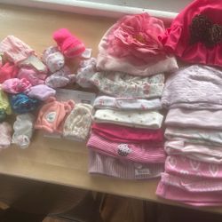 Baby Girl Beanies And Mittens 