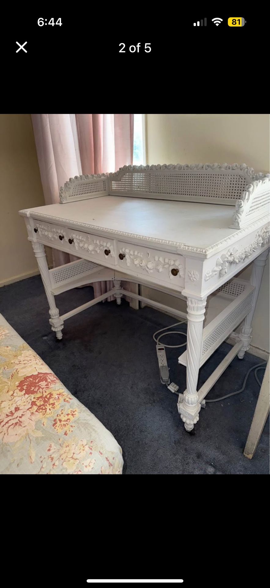 Vintage Shabby Chic Vanity/ Desk On Wheels