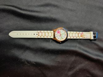 Women's Geneva Trendy Round Rose Gold Tone Floral Dial Silicone Band Watch