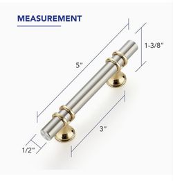 Brushed Nickel & Gold Cabinet Pulls, 10 Pack, 3”