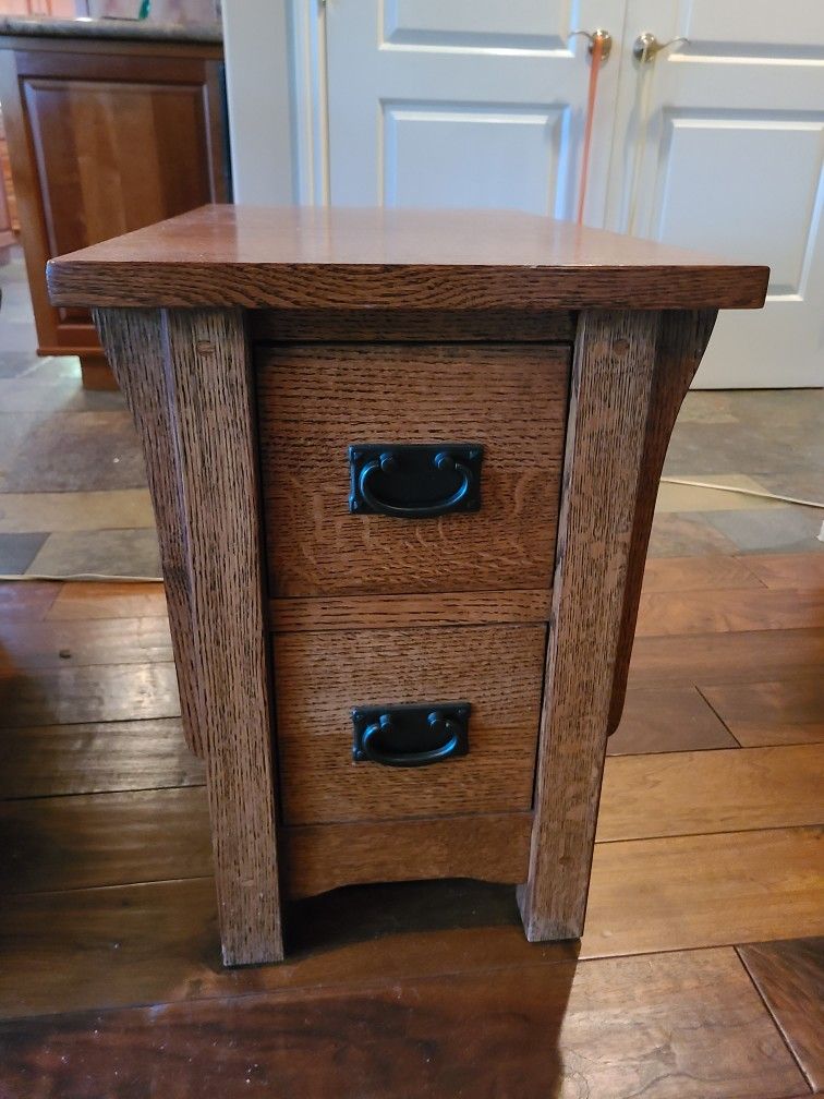 Solid Oak Mission-Style End Table with Storage Drawers