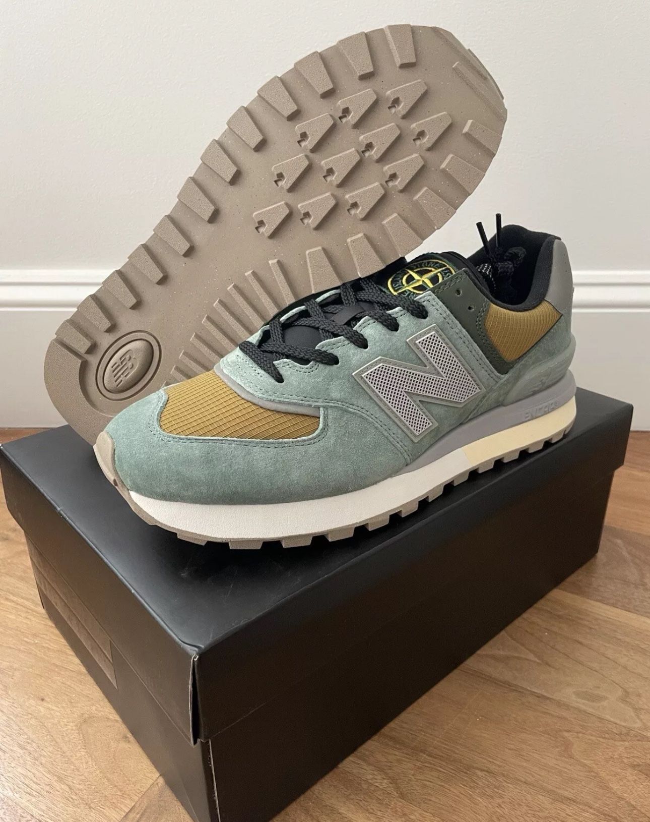 Size 11.5 Stone Island New Balance 574 Light Green Yellow U574LGTN 
