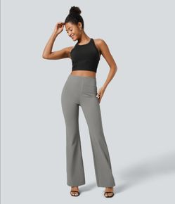 HIGH WAISTED BACK SIDE POCKET SLIGHT FLARE WORK PANTS