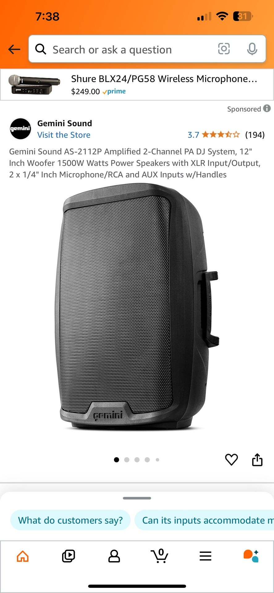 Pair Of Gemini 12”  AS 2112P  Powered Dj Speakers