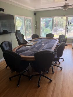 Casino size WPT Poker Table + 9 Chairs + Shuffle Tech ST1000 with mount (chips not included)