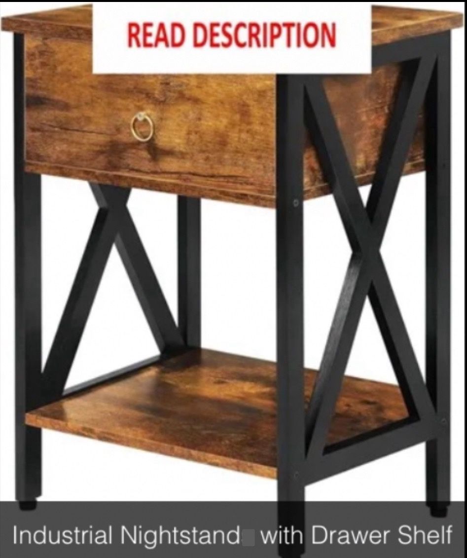 Industrial Nightstand with Drawer Shelf