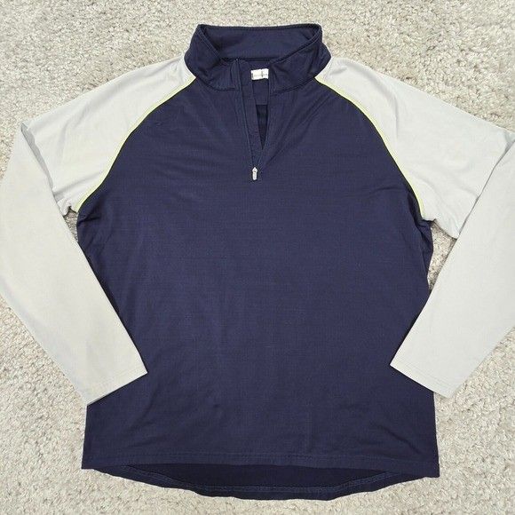 Peter Millar Crown Sport Shirt Mens Large Blue White 1/4 Zip Long Sleeve Outdoor