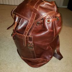 Real leather backpack leather/denim