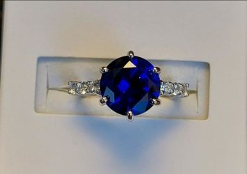 Blue & White Sapphire 4.21ctw sterling Silver Ring (NWT)