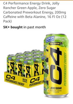 C4 Performance Energy Drink, Jolly
Rancher Green Apple, Zero Sugar
Carbonated Preworkout Energy, 200mg
Caffeine with Beta Alanine, 16 Fl Oz (12
Pack)