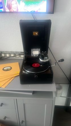 vintage portable wind-up gramophone