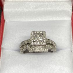 14K White Gold Princess Cut Diamond Engagement Ring Set
