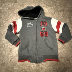 CB Sports Kids 5/6 Full Zip Jacket Gray Red White Sherpa Lined Hooded 