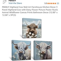 3 Piece Canvas Cow Pictures 
