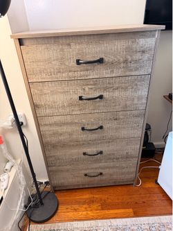 5-Drawer Tall Dresser Gray Wood Finish