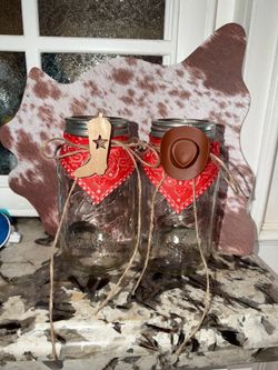 Mason jar cowboy centerpieces 9 pieces