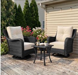 3 Piece Wicker Outdoor Furniture Set with 6-inch Comfy Cushions