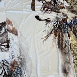  4XL Mens Native American Wolf 3D Polo Sweatshirt All Over Print Plus Long Sleeve Shirt Tribal Graphic Back & Front