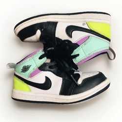 Nike Air Jordan 1 Mid TD Size 12 c Pastel Black Volt Green Glow shoes 640735-175