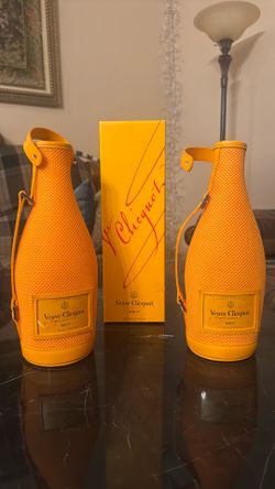 Veuve Clicquot Champagne Orange Bottle Carriers (2) + Gift Box — Lot of 3