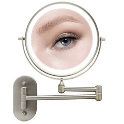 Wall Mounted Lighted Vanity Mirror 8 Inch 1X/10X Magnifying Makeup Mirror with 3 Color Lights, Double Sided, Battery Operated, Brushed Nickel New