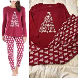 Christmas Knit Tunic Top and Leggings Holiday Pajama Set Woman size M