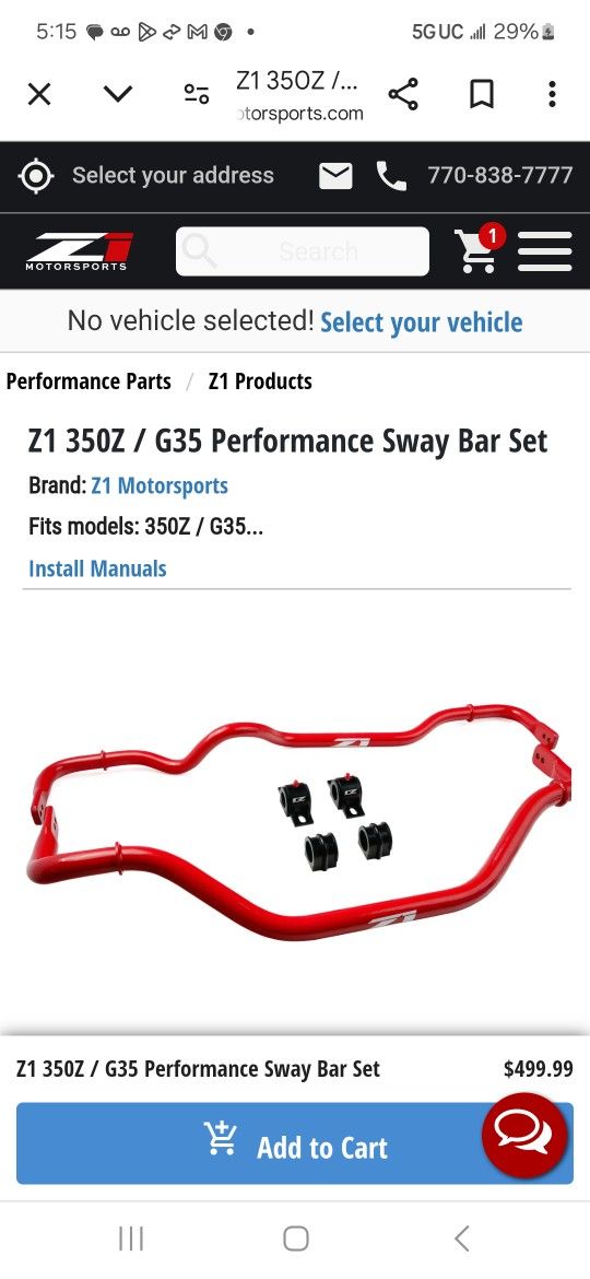 Z1 350Z / G35 Performance Sway Bar Set