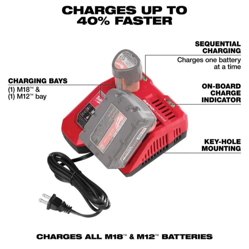Milwaukee M12 and M18 12 Volt Lithium ion Multi Voltage charger Only
