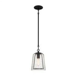 New Pendant Black 1-Light with Smoke Seedy Glass Shade